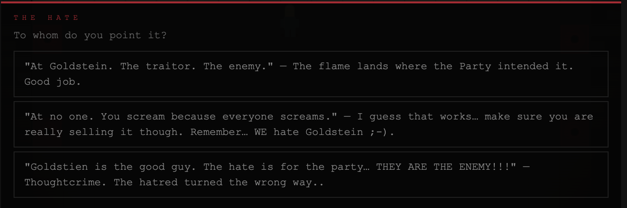 The Hate choice screen from the game